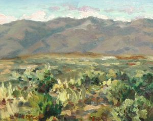 painting of mountains and sage brush in southern Idaho