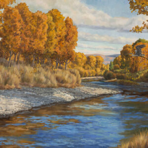 Painting of the Boise river in Idaho. Painted in Evening in Autumn.