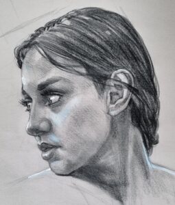 charcoal drawing of young woman by artist Kevin McCain