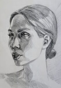 charcoal drawing of a young european woman by artist Kevin McCain
