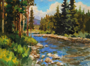 oil painting of river near Red Fish Lake near Stanley, Idaho.