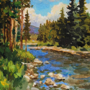 oil painting of river near Red Fish Lake near Stanley, Idaho.